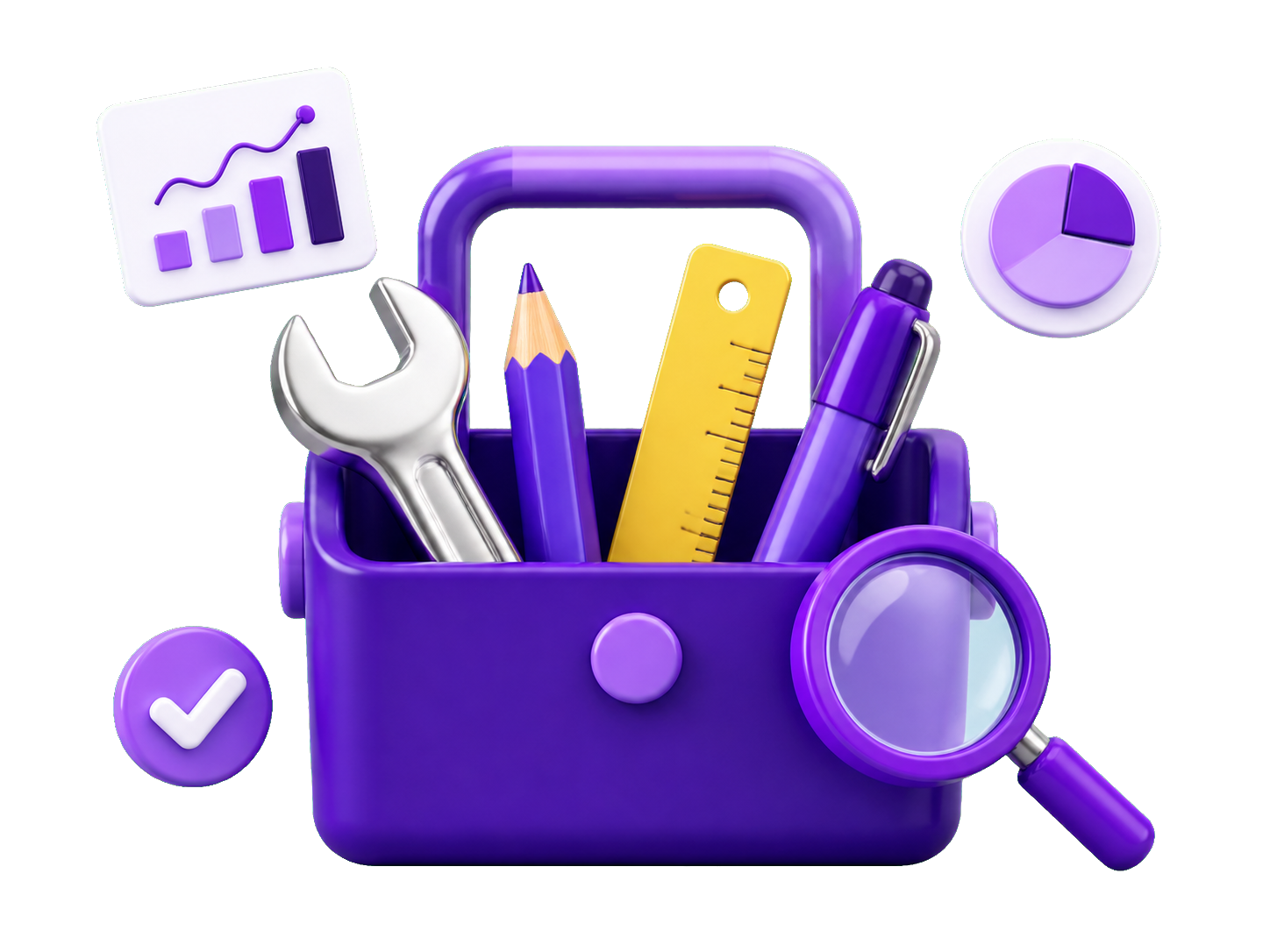 Purple toolbox with career tools and analytics