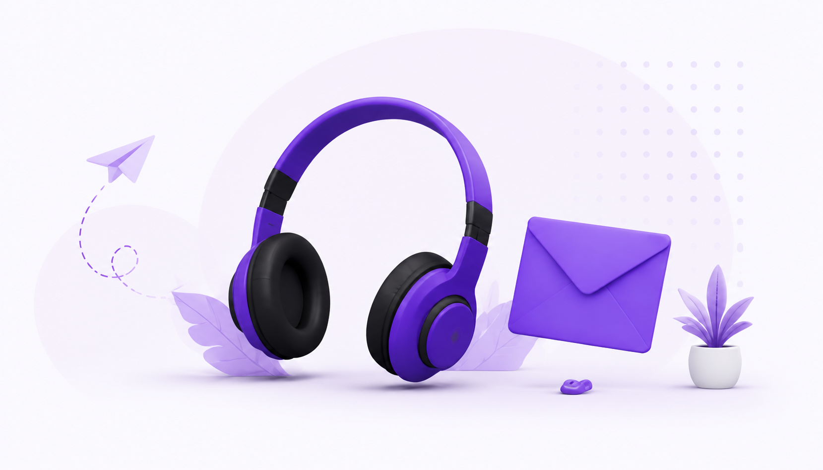 Purple headphones and envelope support illustration