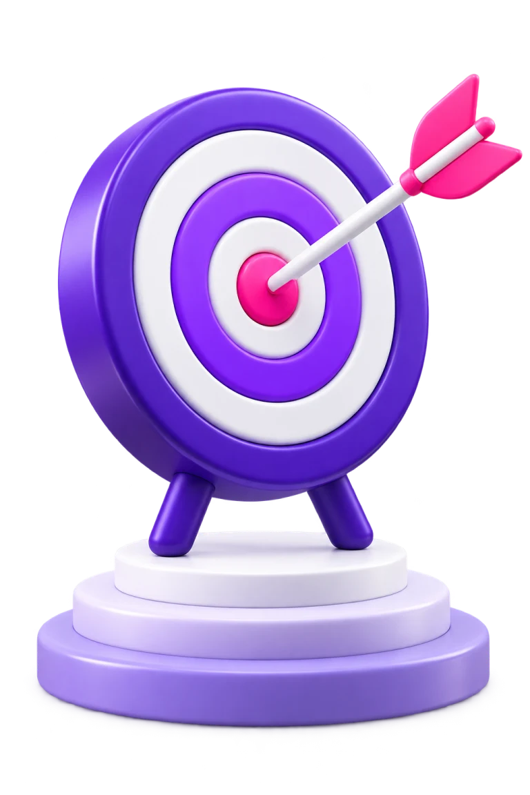 Purple target with an arrow on a pedestal, representing getting hired
